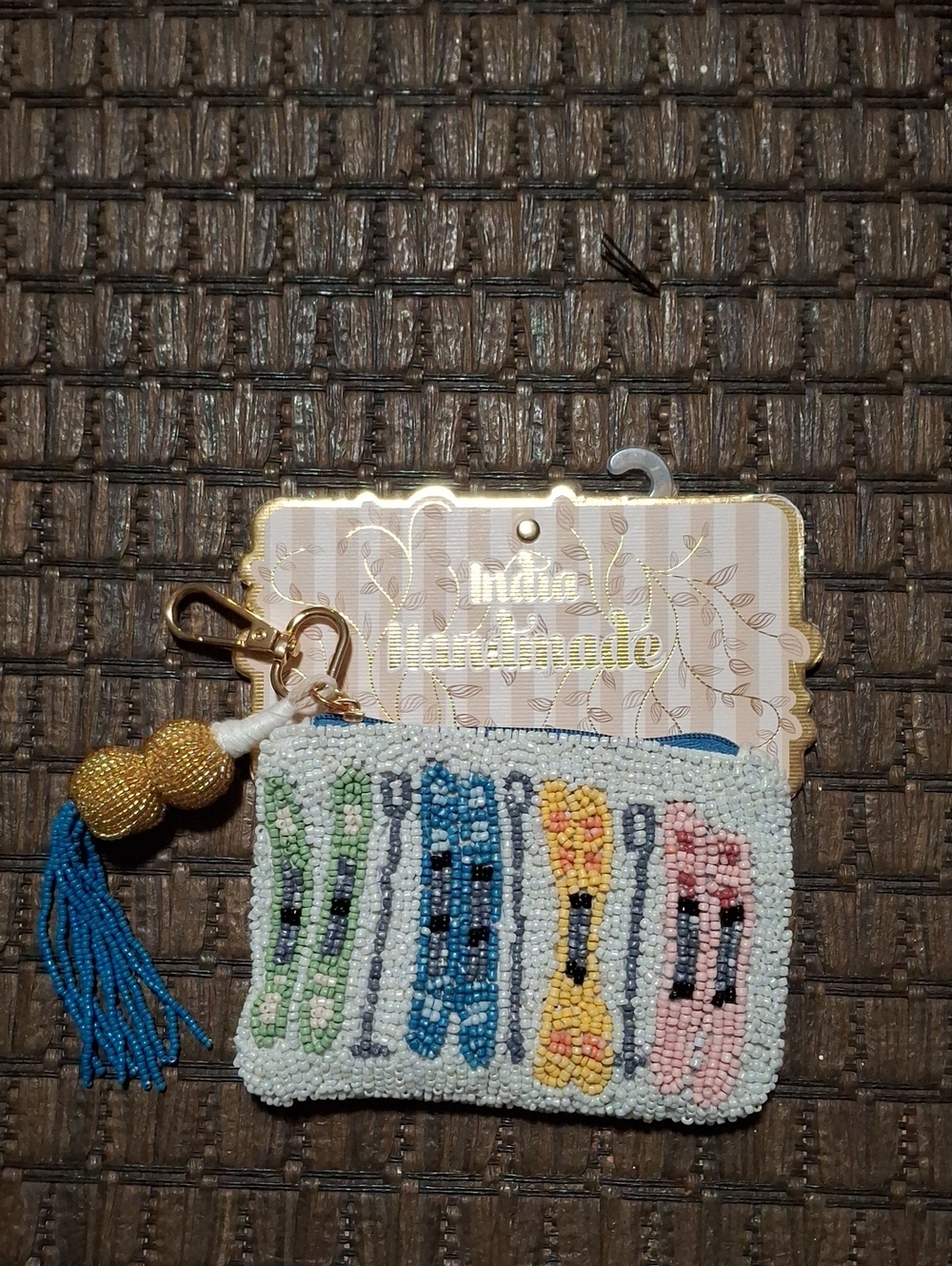 Beaded Keychain Pouch with Multicolor Design
